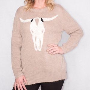 Tan Bull Skull Sweater
